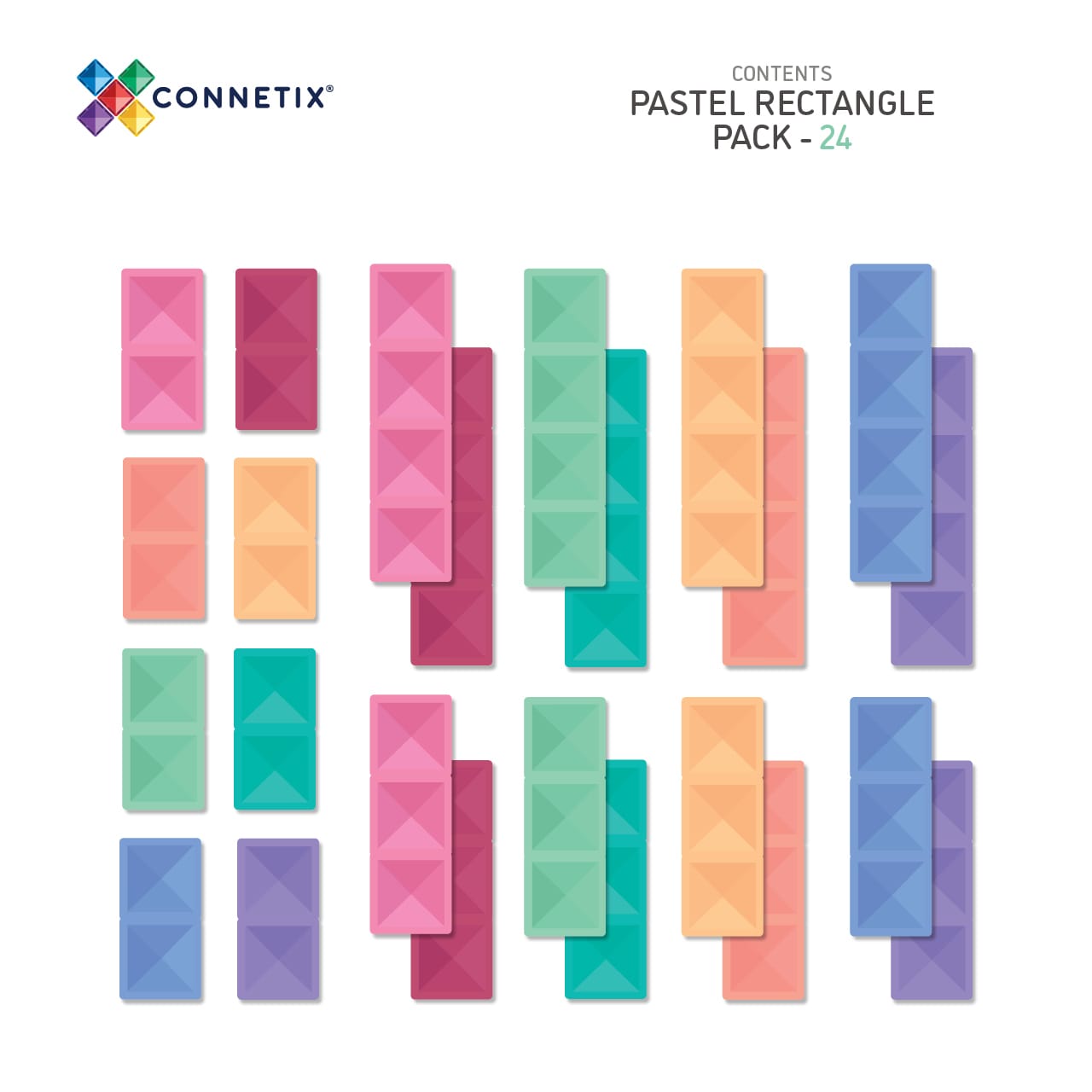 Connetix Pastel Rectangle Pack (24 pc) *Ships from 22 Sep*
