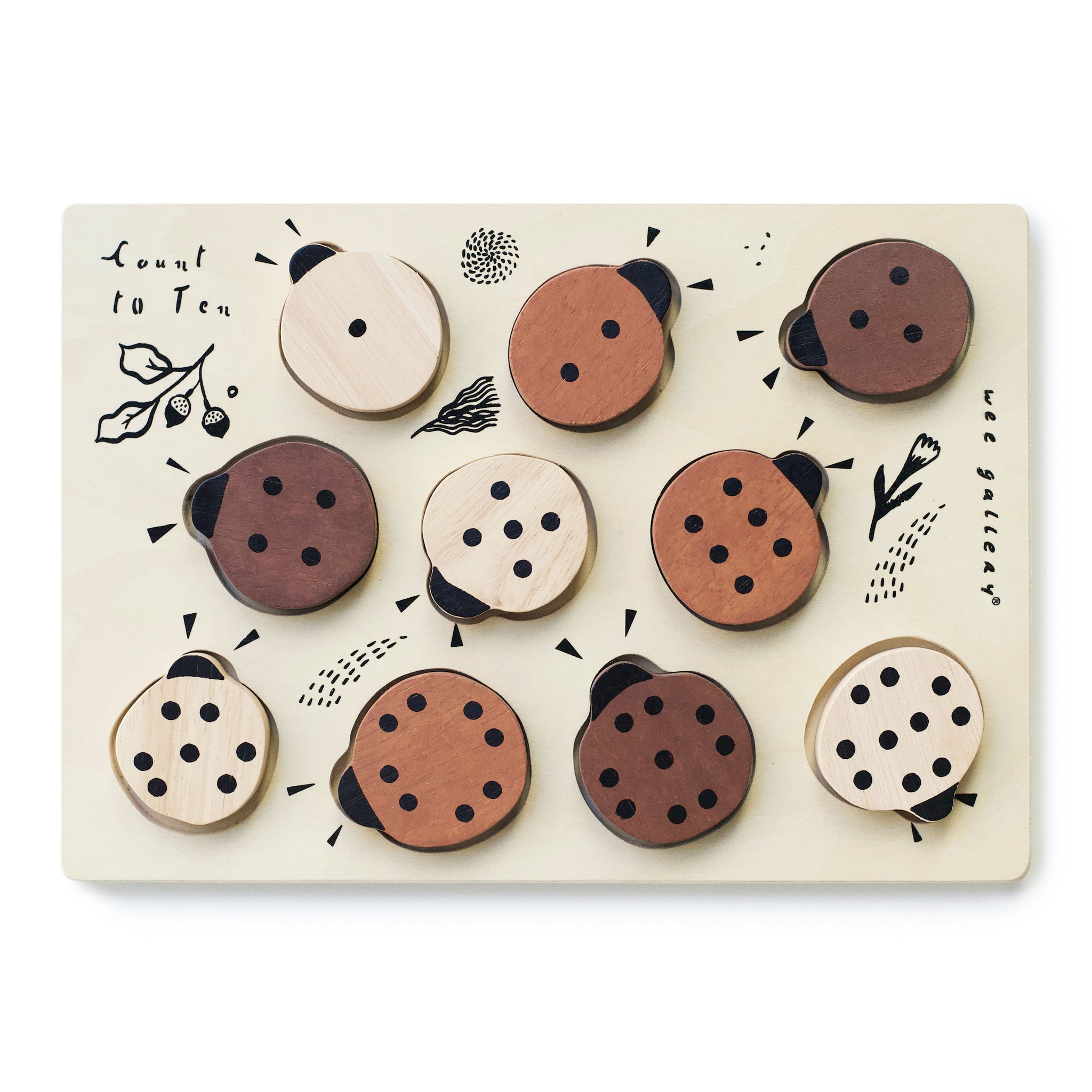 Wee Gallery Wooden Tray Puzzle - Count To 10 Ladybugs